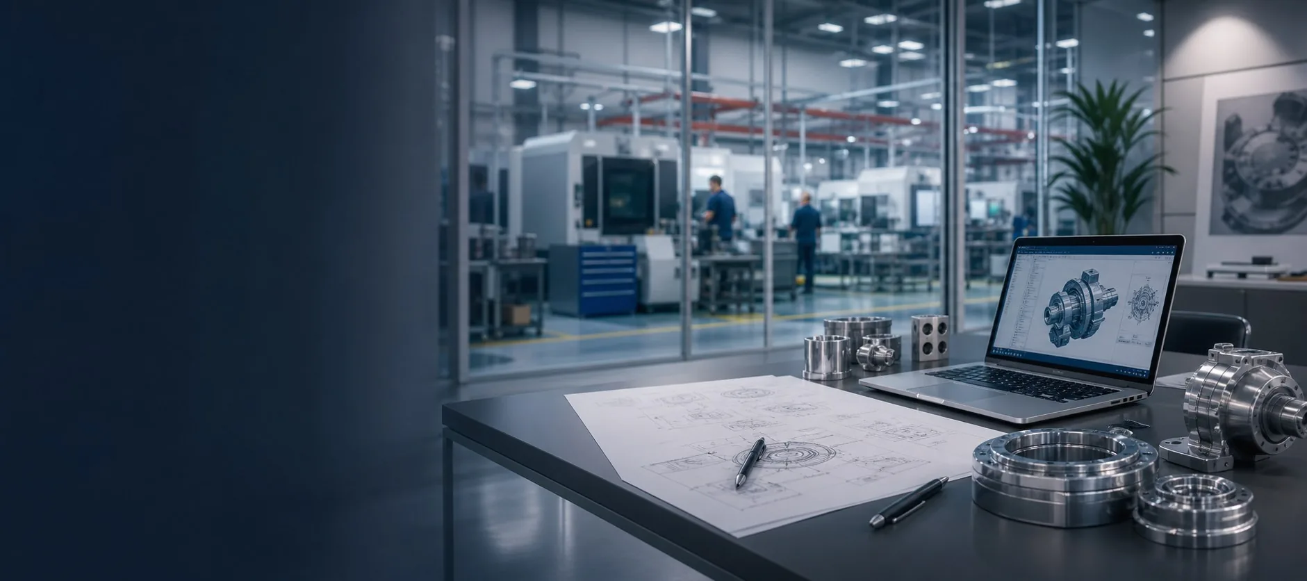 Engineering consultation workspace and factory view